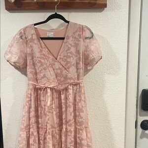 VILA Blush Pink Floral Wrap Maxi Dress